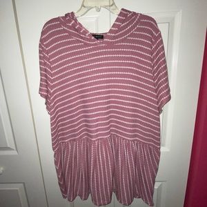 Lane Bryant Stripped Hooded Top - Pink